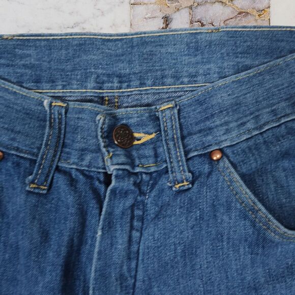 Vintage 70s High Rise Flare Jeans Size 28 Medium Wash Denim Gauchos Brand - Picture 7 of 13